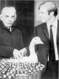 Mazur with Per Enflö and a goose: the prize presented in 1972 for solving a problem posed by Mazur in 1936 in the "Scottish Book"
 